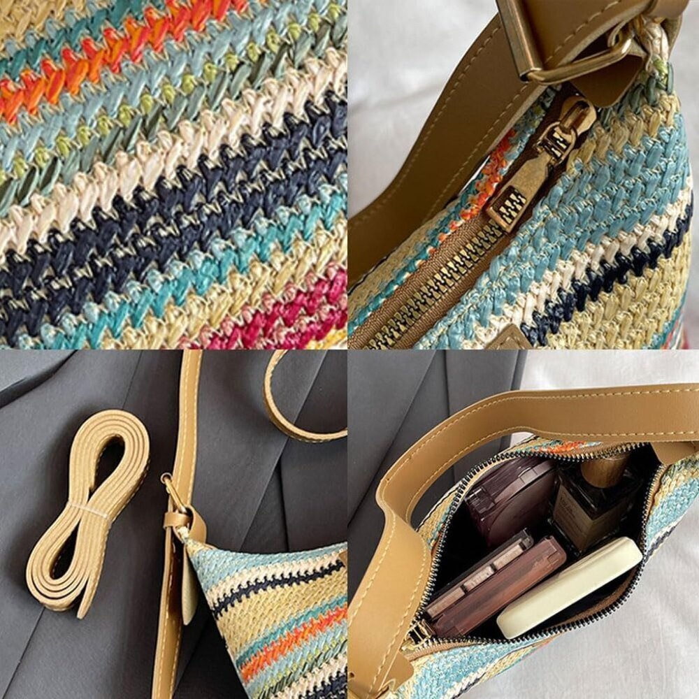 Women's Woven Straw Tote Bag Large Capacity Summer Beach Crossbody Handbag - Picture 4 of 8